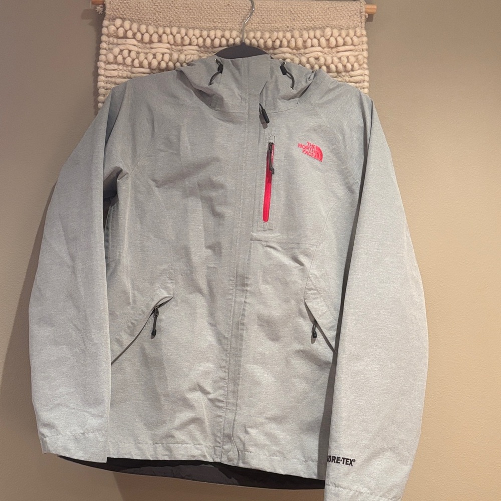 The North Face Gray Shell Jacket with Pink Logo Accent-GoreTex-waterproof